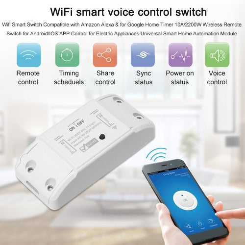 Tuya WiFi Smart Switch 10A/2200W Wireless Remote Switch Timer