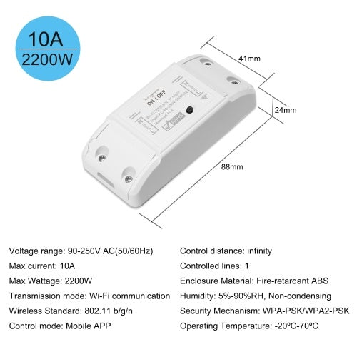 Tuya WiFi Smart Switch 10A/2200W Wireless Remote Switch Timer