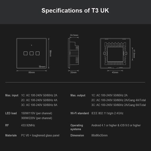 SONOFF T3UK1C-TX 1 Gang Smart WiFi Wall Light Switch