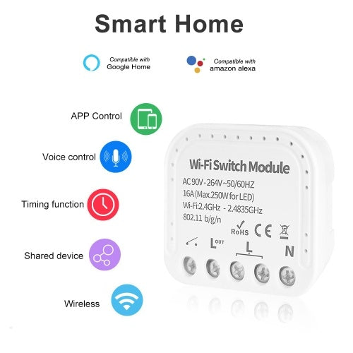 MINI Wifi Smart Light Switch 2 Way Diy Breaker Module eWeLink APP Remote Control, Compatible With Alexa Google Home/Nest IFTTT