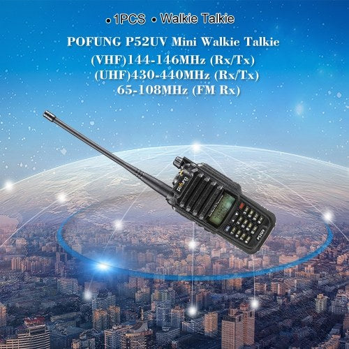 POFUNG P52UV Mini Walkie Talkie Portable Handheld Transceiver Interphone VOX Function Battery Save LED Flashlight FM Radio Two Way Radio