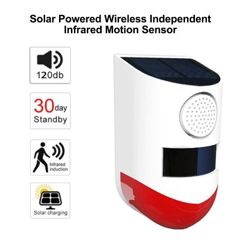 Solar Powered Wireless Independent Infrared Motion Sensor Alarm Waterproof PIR Sensor