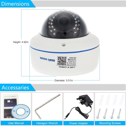 szsinocam H.264 HD 1080P 2.8-12mm 4X كاميرا IP بتكبير رقمي مع 30 قطعة IR LEDs CCTV Security