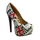 Sexy New Women Pumps Flag Print PU Leather Concealed Platform Stiletto High Heels White