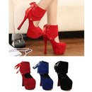 Women Sexy High Heels Platform Sole Ribbon Shoes Pumps Black