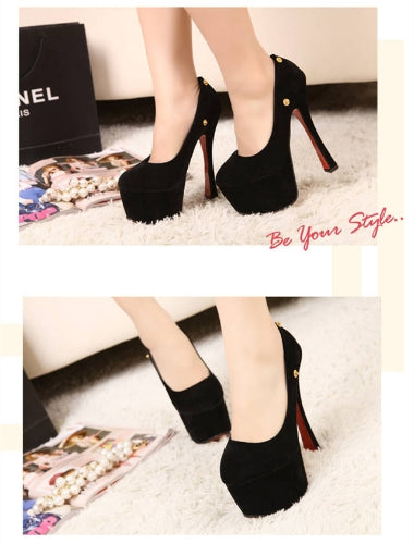 Women Sexy High Heels Platform Sole Ribbon Shoes Pumps Black