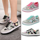 New Fashion Women Canvas Sneakers Flats Floral Print Lace Up Low Top Plimsoll Shoes Blue/Pink/Black