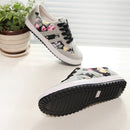 New Fashion Women Canvas Sneakers Flats Floral Print Lace Up Low Top Plimsoll Shoes Blue/Pink/Black