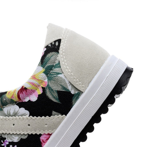 New Fashion Women Canvas Sneakers Flats Floral Print Lace Up Low Top Plimsoll Shoes Blue/Pink/Black