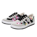 New Fashion Women Canvas Sneakers Flats Floral Print Lace Up Low Top Plimsoll Shoes Blue/Pink/Black