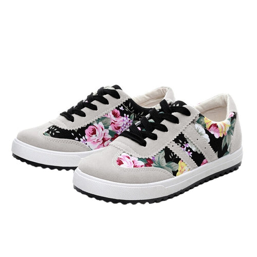 New Fashion Women Canvas Sneakers Flats Floral Print Lace Up Low Top Plimsoll Shoes Blue/Pink/Black