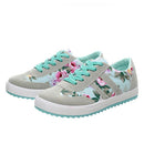 New Fashion Women Canvas Sneakers Flats Floral Print Lace Up Low Top Plimsoll Shoes Blue/Pink/Black