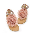 New Summer Women Girls Flats Toe-post Beaded Flower Flip-flop Sandals Shoes Beige