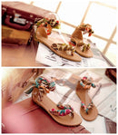 Summer Fashion Women Flats Floral Print Toe-post  Thin Shoes Sandals Yellow