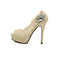 New Fashion Women Pumps Peep Toe Stiletto Platform Lace Rhinestone Elegant High Heels Beige/Pink