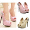 New Fashion Women Pumps Peep Toe Stiletto Platform Lace Rhinestone Elegant High Heels Beige/Pink