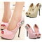 New Fashion Women Pumps Peep Toe Stiletto Platform Lace Rhinestone Elegant High Heels Beige/Pink