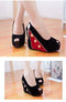 Women High Wedges Peep Toe Platform Sole Zipper Pumps High Heels Black