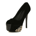 New Women Pumps Peep Toe Platform Sole Low Vamp High Heels Stiletto Black