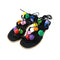 New Fashion Women Flat Sandals Colorful Bobble Pompon Lace Up Strappy Clip Toe Casual Summer Beach Shoes Black/Brown