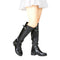 Women Round Toe Mid Calf Boots Female Matte Leather Knight Boot Ms Buckle Square Low Heel Shoes Heeled Footwear