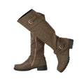 Women Round Toe Mid Calf Boots Female Matte Leather Knight Boot Ms Buckle Square Low Heel Shoes Heeled Footwear