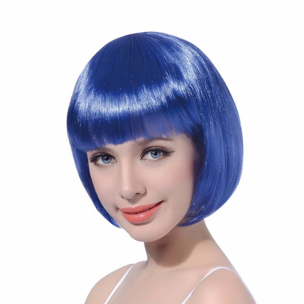 Short Bob Cut Synthetic Fake Hair - Blue