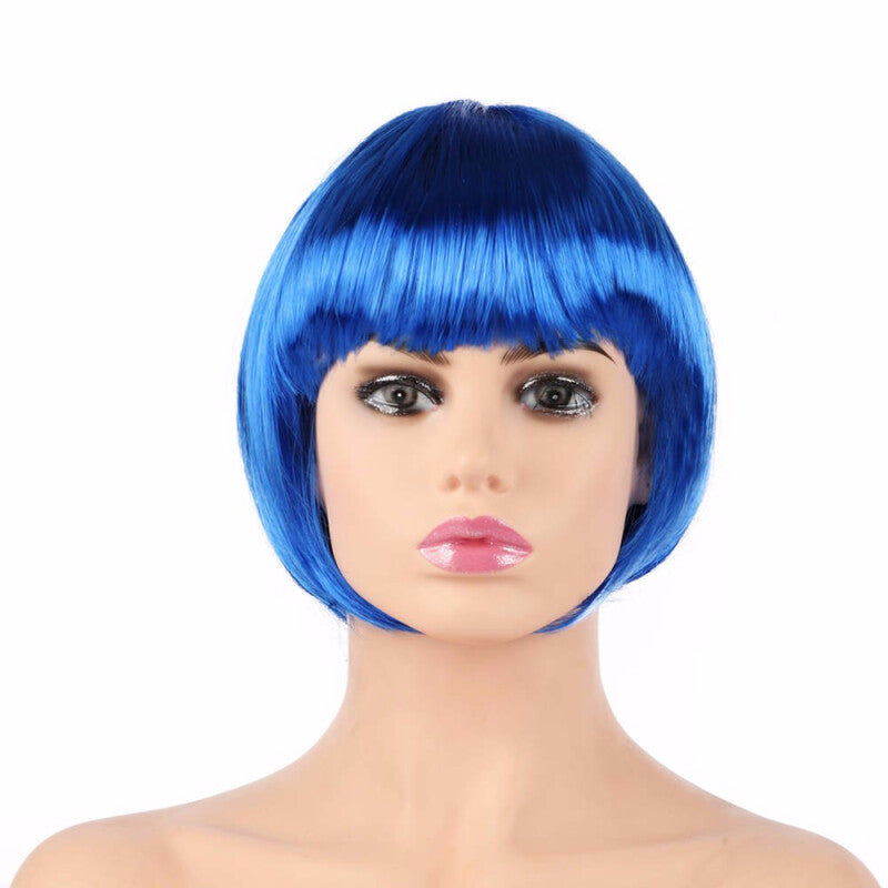 Short Bob Cut Synthetic Fake Hair - Blue