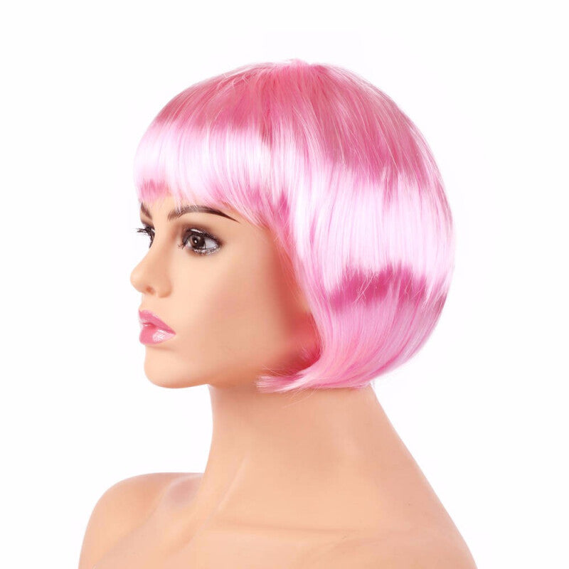 Short Bob Cut Synthetic Fake Hair - Pink