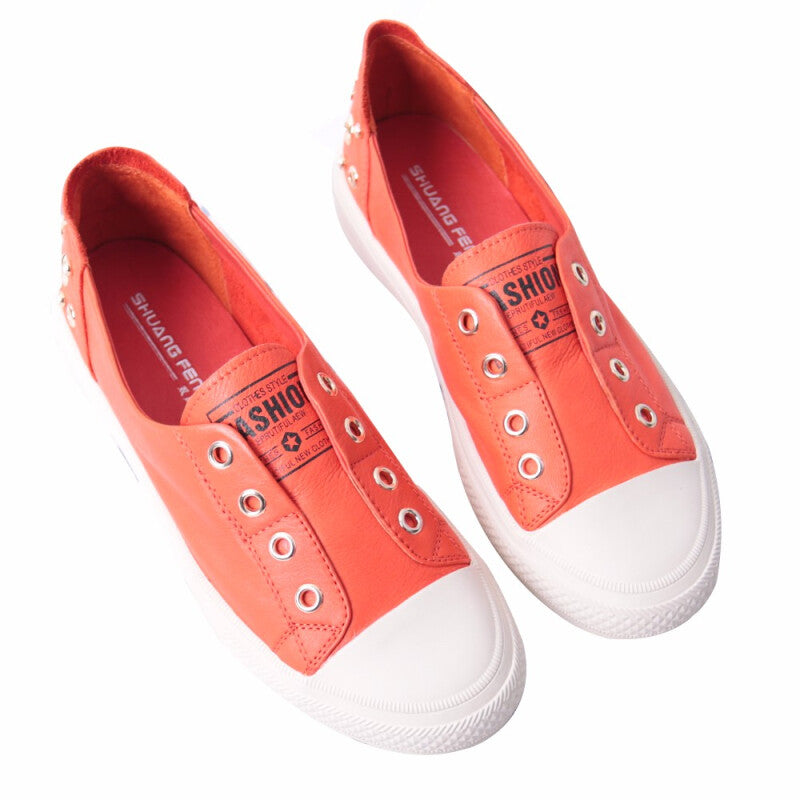 Shuangfeng Leather Sneakers with Rivet - Orange