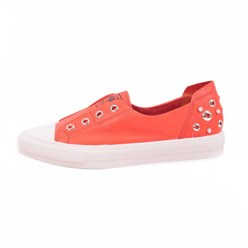 Shuangfeng Leather Sneakers with Rivet - Orange