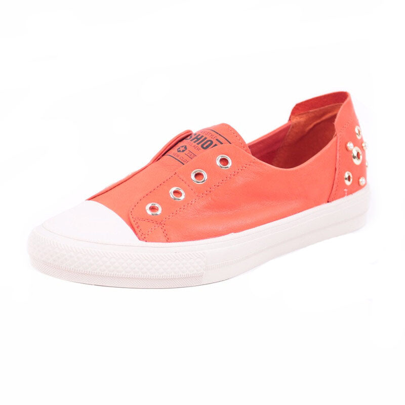 Shuangfeng Leather Sneakers with Rivet - Orange