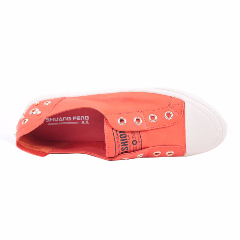 Shuangfeng Leather Sneakers with Rivet - Orange