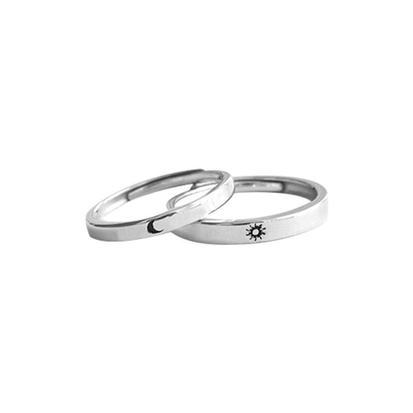 Simple Premium Inlaid Couple Ring - Silver