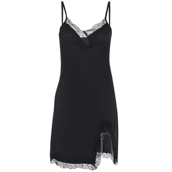 Sleeveless Lace V-Neck Mini Sleepwear - Black