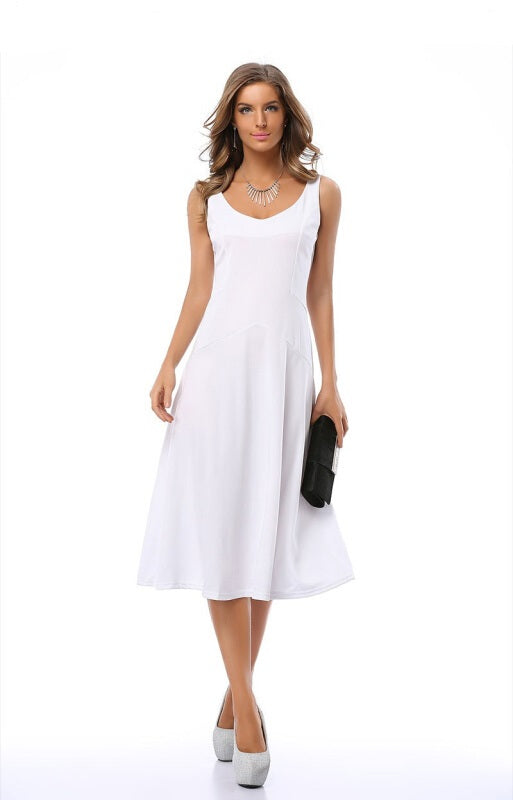 Sleeveless Waist-Wide Floor-Length Dress - White