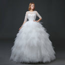 Slim Shoulders Lace Sleeves Wedding Dress - White