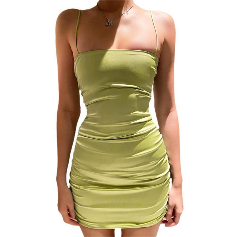 Sling Dress Pleated Backless Slim Hip Dress - Green