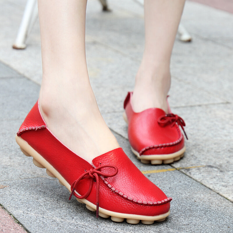 Soft Flats Women Moccasins Leather Shoes - Red