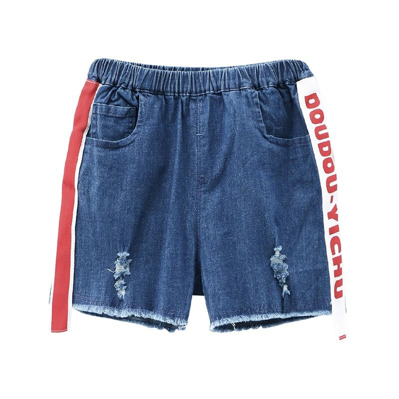 Stitching Denim Shorts - Dark Blue