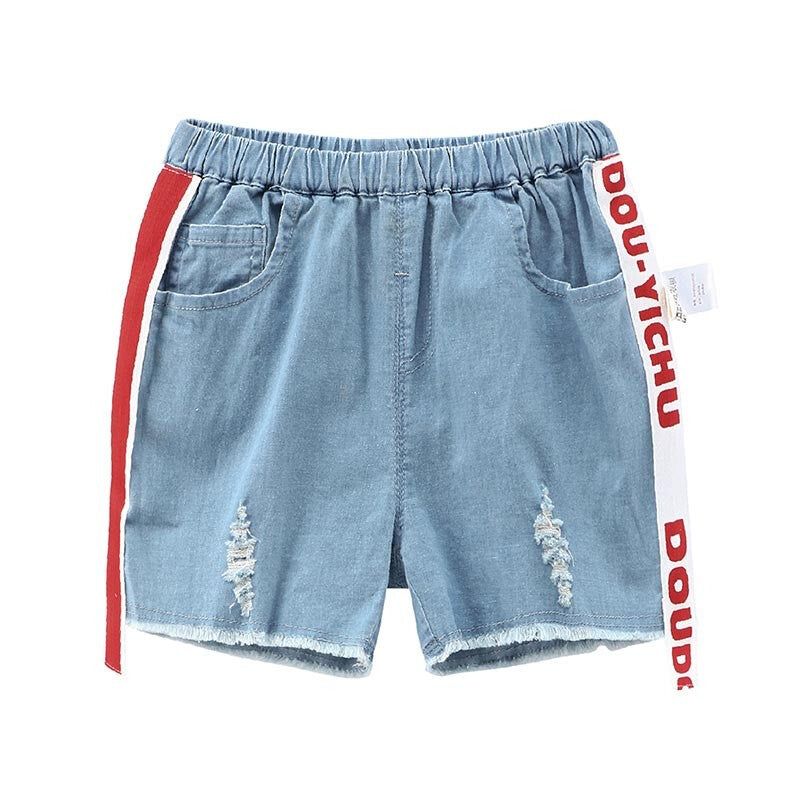 Stitching Denim Shorts - Light Blue