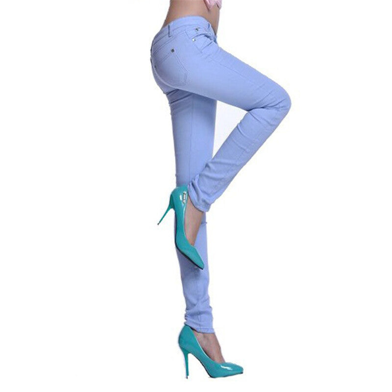 Stylish Candy Color Casual Skinny Jeans - Light Blue