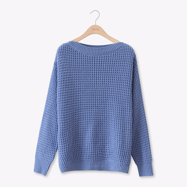 Fashionable Pullover Knitted Loose Top - Blue