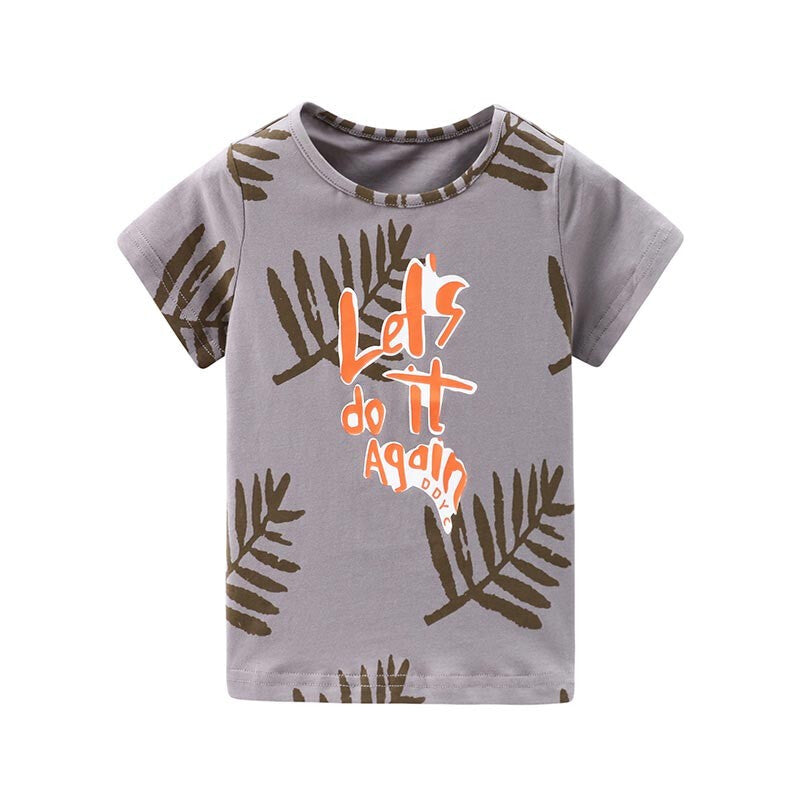 Summer Leaf Print T-Shirt - Dark Gray