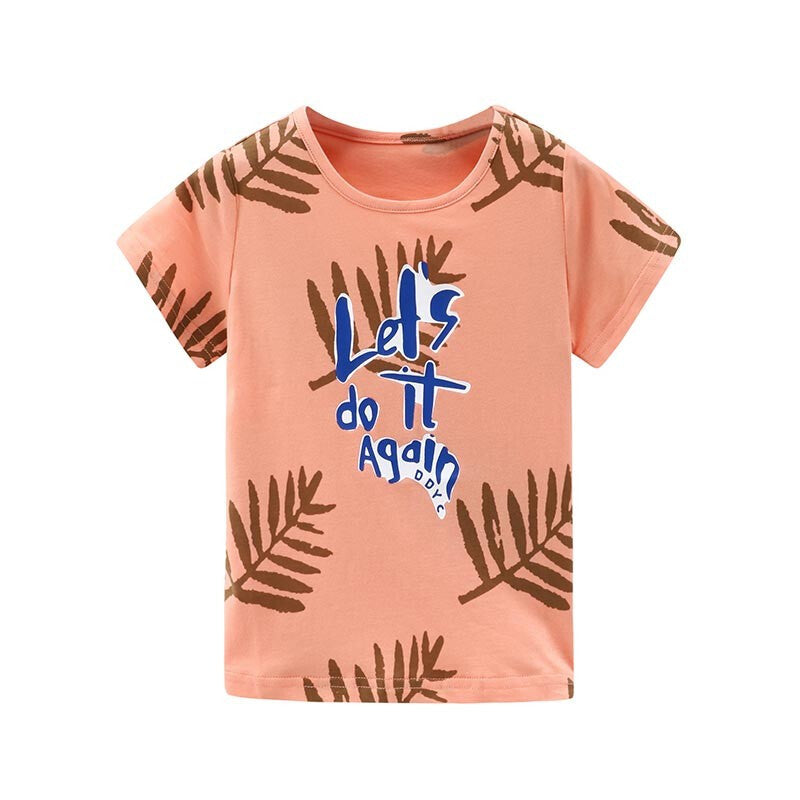 Summer Leaf Print T-Shirt - Light Orange