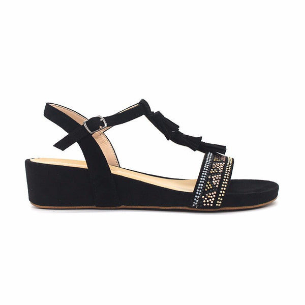 Summer Tassel Hot-Drills Sandals - Black