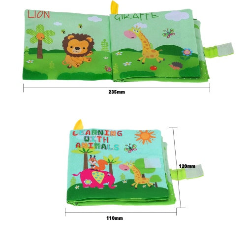 Coolplay Baby's First Fabric Book Washable Soft Cloth Book Squeak Rattle Crinkle Toy for Infant Toddler Learning Animals