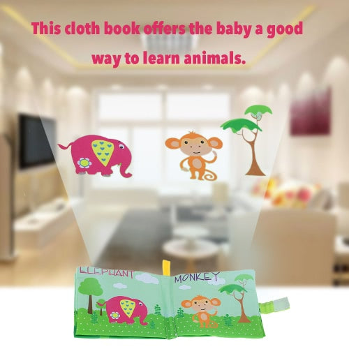 Coolplay Baby's First Fabric Book Washable Soft Cloth Book Squeak Rattle Crinkle Toy for Infant Toddler Learning Animals