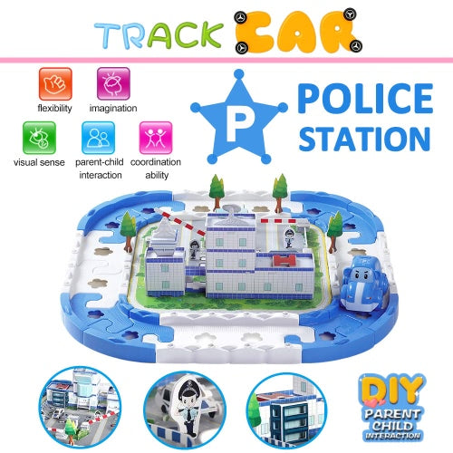 Electric Rail Car Racing Car Puzzle Electric Track Police Station Blocks Track Battery Powered DIY Toy Set for Kids