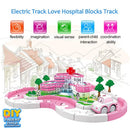 Electric Rail Car Racing Car Puzzle Electric Track Love Hospital Blocks Track Battery Powered DIY Toy Set for Kids